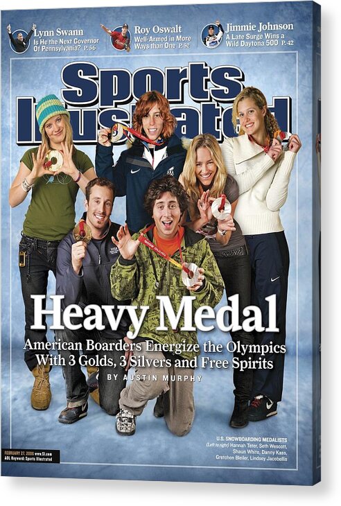 Magazine Cover Acrylic Print featuring the photograph Us Snowboarding Medalists, 2006 Winter Olympics Sports Illustrated Cover by Sports Illustrated