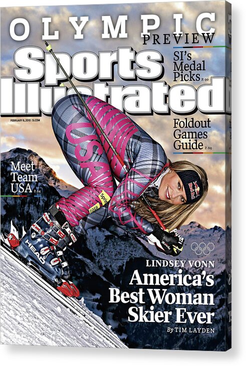 Magazine Cover Acrylic Print featuring the photograph Usa Lindsey Vonn, 2010 Vancouver Olympic Games Preview Issue Sports Illustrated Cover by Sports Illustrated