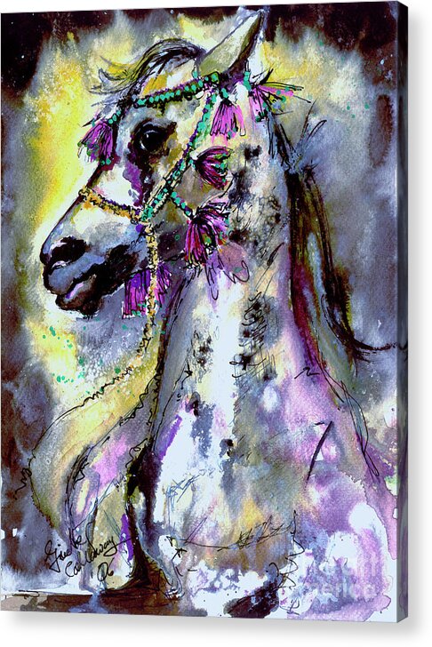 Horses Acrylic Print featuring the painting Horse Portrait Arabian with Head dress by Ginette Callaway