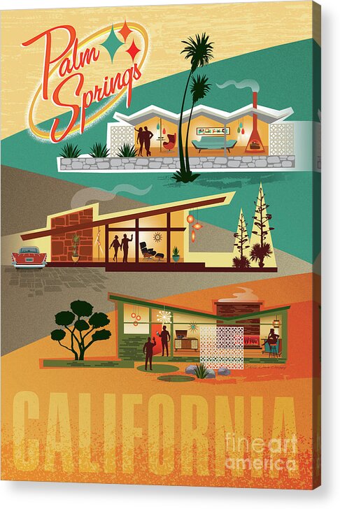 Mid-century Acrylic Print featuring the digital art Palm Springs CA - Mid Century Modern Houses by Diane Dempsey