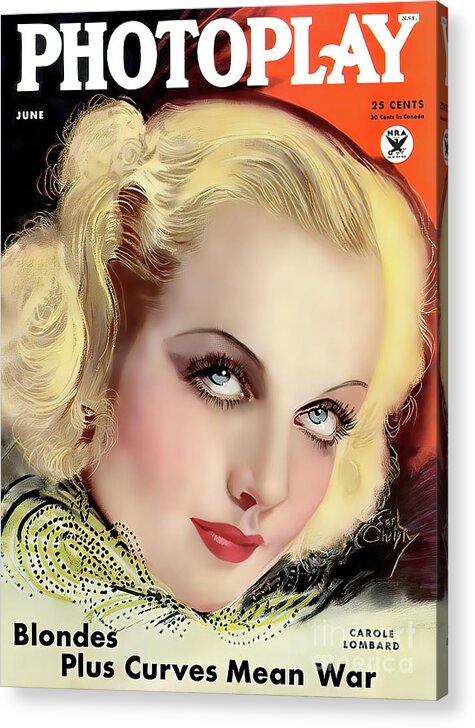 Photoplay Magazine Acrylic Print featuring the photograph Photoplay Magazine 1934 with Carole Lombard by Carlos Diaz