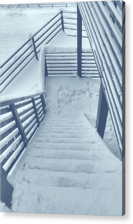 Wood Acrylic Print featuring the photograph Wooden steps covered with snow by Vlad Baciu