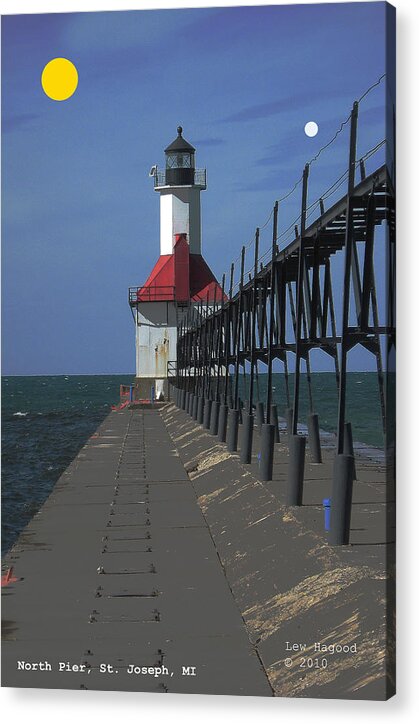 Digital Acrylic Print featuring the photograph North Pier St Joseph Michigan #5 by Lew Hagood