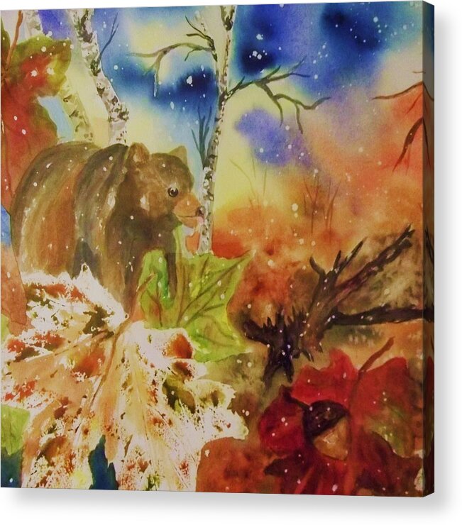 Bear Acrylic Print featuring the painting Changing Of The Seasons - Square Format by Ellen Levinson