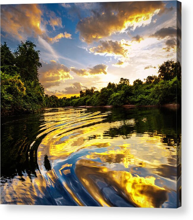 Tropical Rainforest Acrylic Print featuring the photograph Dramatic Landscape On A River In The by Apomares