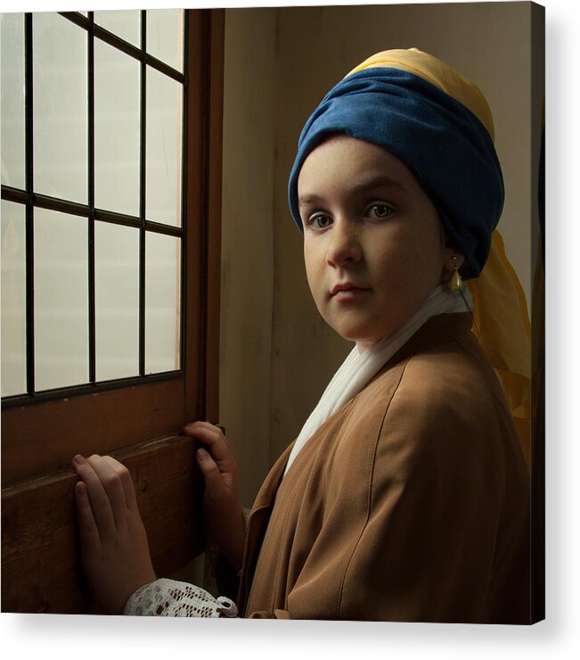 Dutch Golden Age Acrylic Print featuring the photograph Girl with a pearl earring at a window by Levin Rodriguez