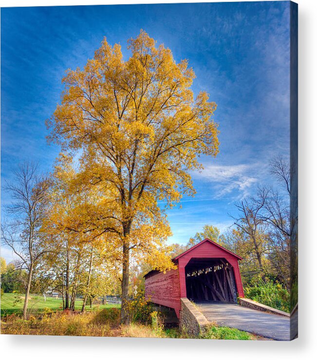 Autumn Acrylic Print featuring the photograph Maryland Covvered Bridge in Autumn by Patrick Wolf
