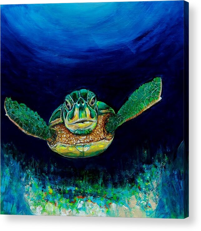 Sea Turtle Acrylic Print featuring the painting Sea Turtle by Jean Cormier