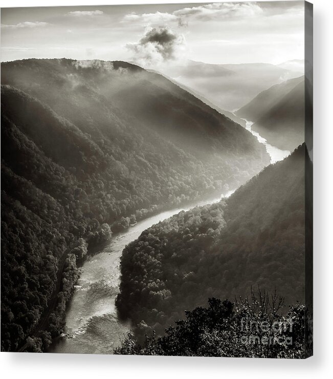 New River Gorge Acrylic Print featuring the photograph Grandview in Black and White #1 by Thomas R Fletcher