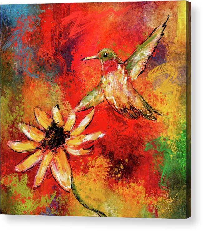 Jai Johnson Acrylic Print featuring the painting Hummingbird Energy by Jai Johnson