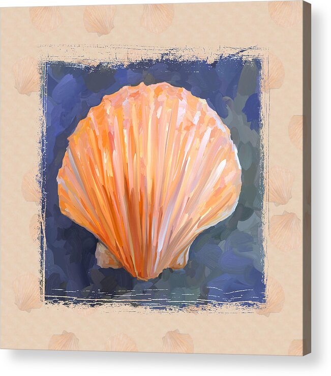 Sea Shell Acrylic Print featuring the painting SeaShell I Grunge with Border by Jai Johnson