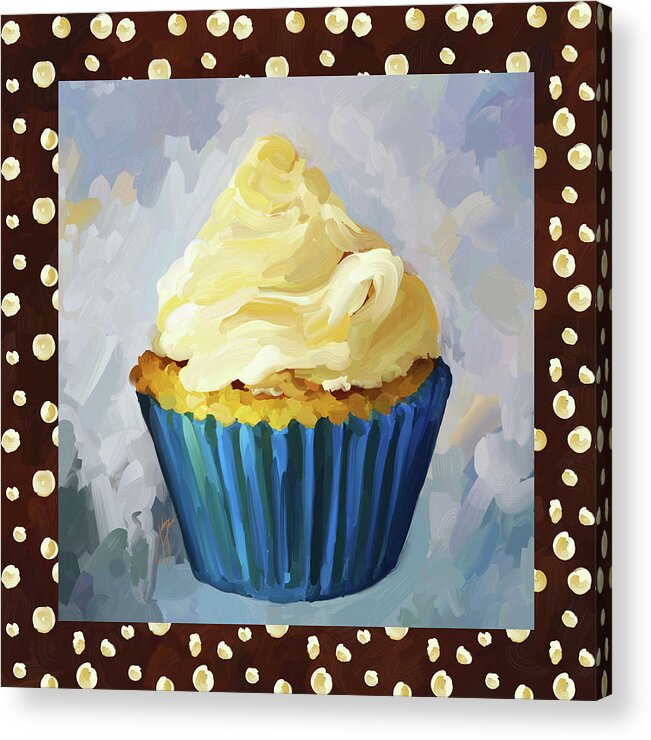 Vanilla Acrylic Print featuring the painting Vanilla Cupcake With Border by Jai Johnson