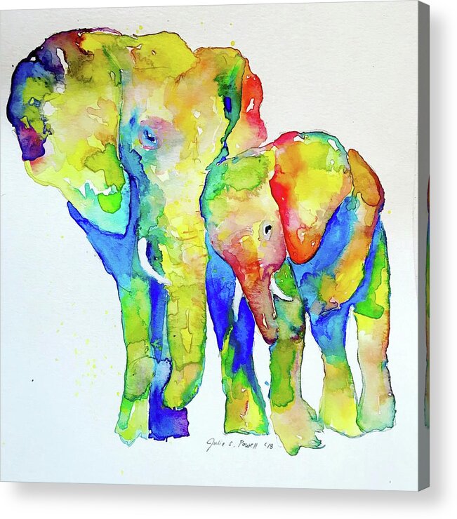 Elephant Acrylic Print featuring the painting Mother and Daughter by Julia S Powell