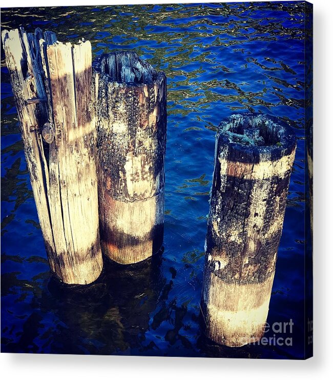Wooden Acrylic Print featuring the photograph Posts in Water by Suzanne Lorenz