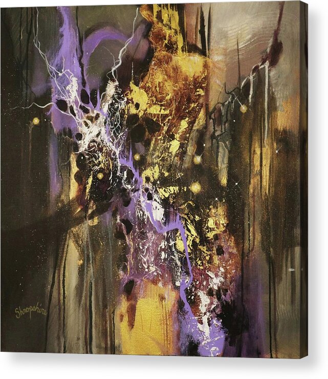 Abstract Acrylic Print featuring the painting Purple and Gold Fusion by Tom Shropshire