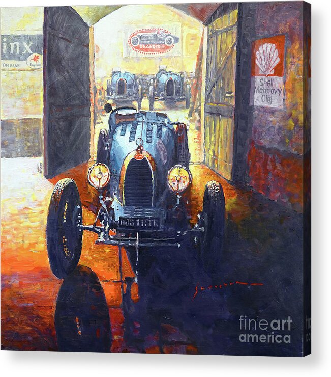 1926 Acrylic Print featuring the painting 1926 Bugatti 37 Before Race by Yuriy Shevchuk