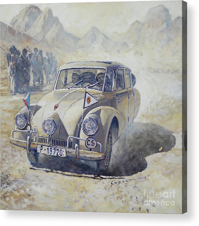 Shevchukart Acrylic Print featuring the painting 1947 Tatra 87 Hanzelka Zikmund Across Africa Kassala Sudan by Yuriy Shevchuk