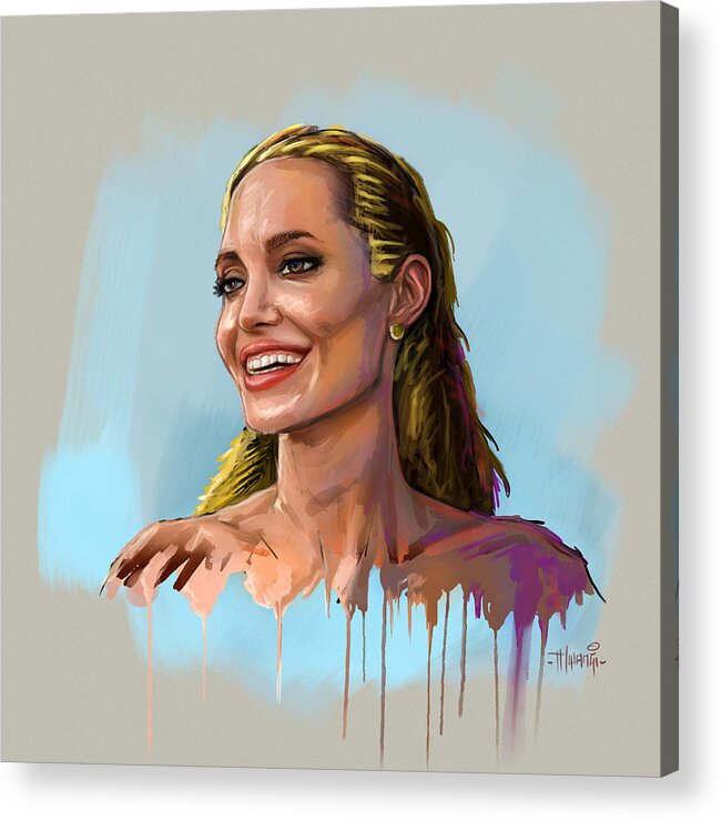 Angelina Jolie Acrylic Print featuring the painting Angelina Jolie by Anthony Mwangi