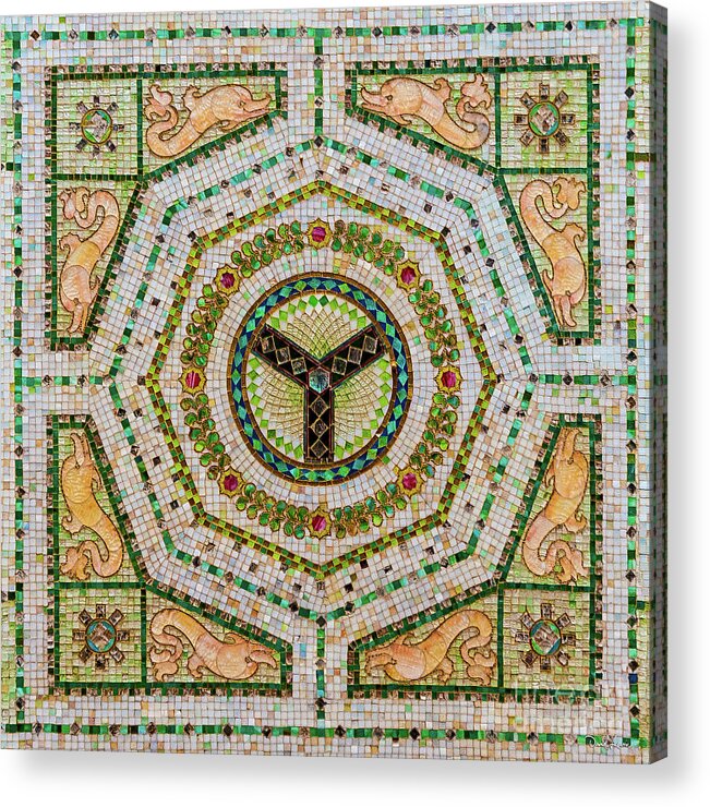 Art Acrylic Print featuring the photograph Chicago Cultural Center Ceiling with Y Symbol in Mosaic by David Levin