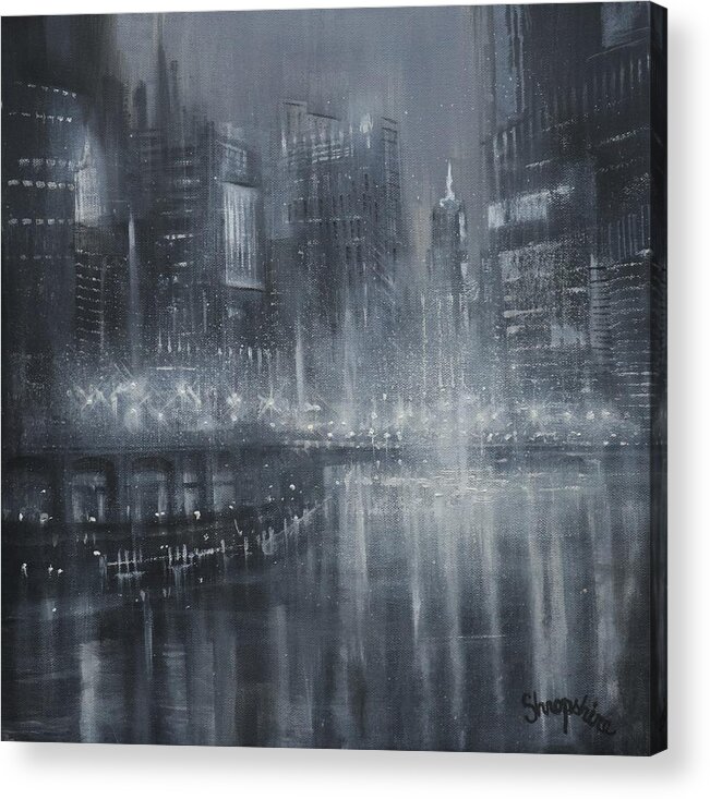 Chicago Acrylic Print featuring the painting Chicago Noir by Tom Shropshire