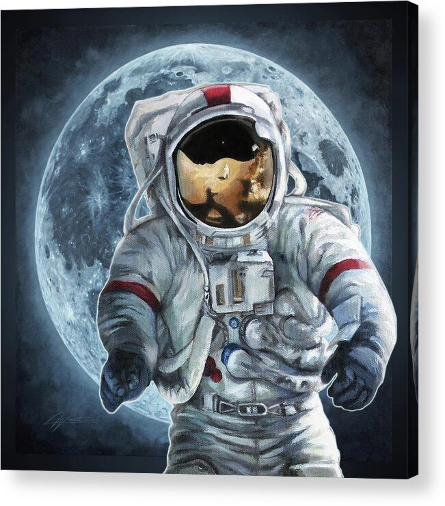 Astronauts Acrylic Print featuring the mixed media Destination Moon by Lucy West