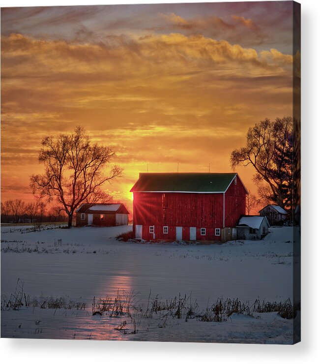 Barn Acrylic Print featuring the photograph Farm Barn Sunset SE of Stoughton by Peter Herman