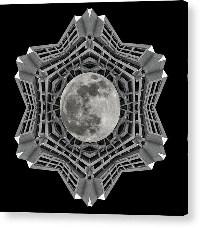 Helen C White Acrylic Print featuring the photograph Kaleidoscope view of Helen C White Hall with full moon at UW Madison campus by Peter Herman