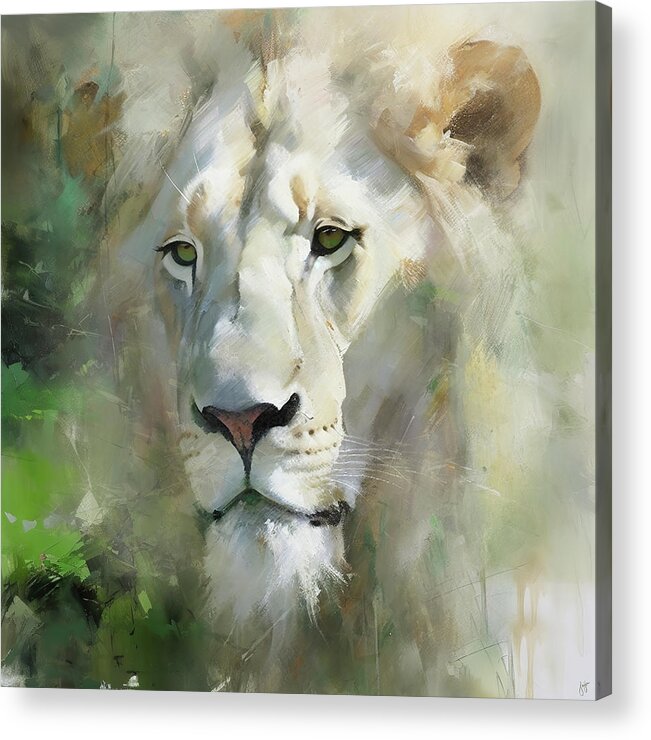 Lion Acrylic Print featuring the painting Portrait of A White Lion by Jai Johnson