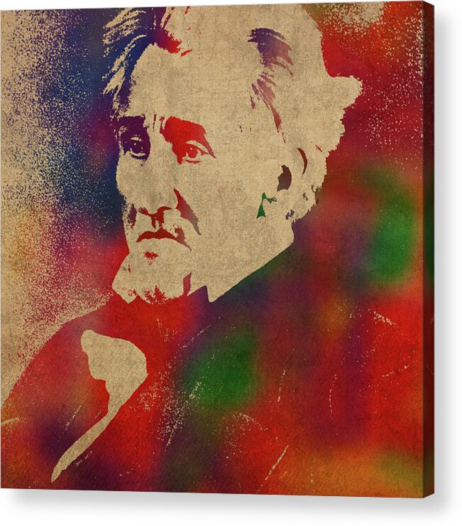 President Acrylic Print featuring the photograph President Andrew Jackson Watercolor Portrait by Design Turnpike