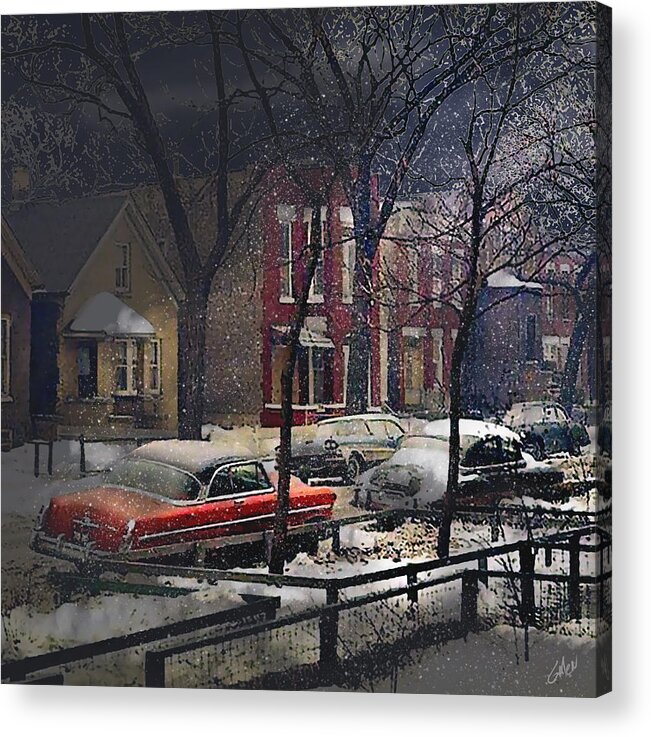 Chicago Acrylic Print featuring the digital art Soft Snow in Wicker Park - Chicago 1960 by Glenn Galen