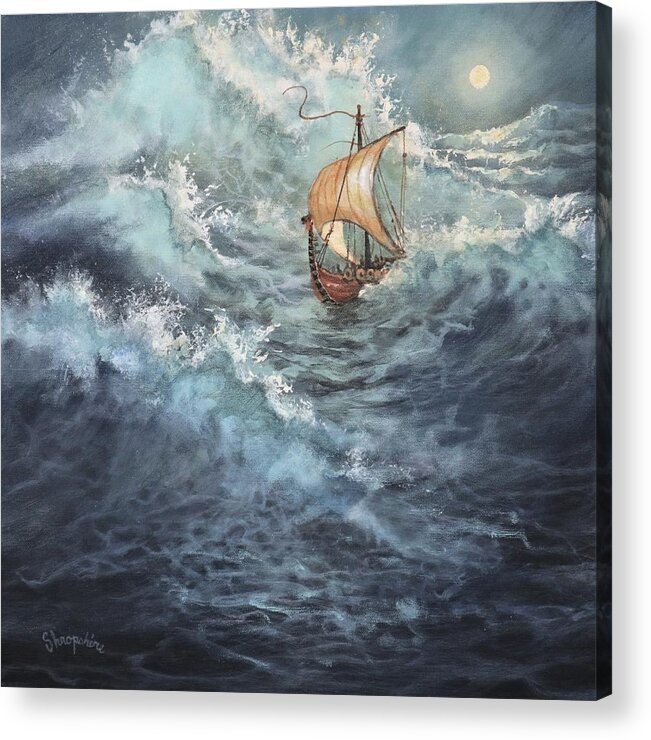 Vikings Acrylic Print featuring the painting Viking Longship by Tom Shropshire
