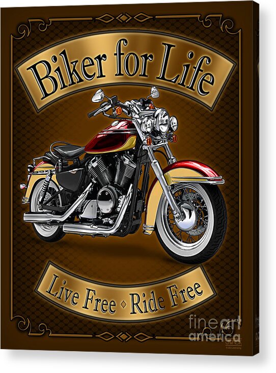 Motorcycle Acrylic Print featuring the painting Biker For Life by JQ Licensing