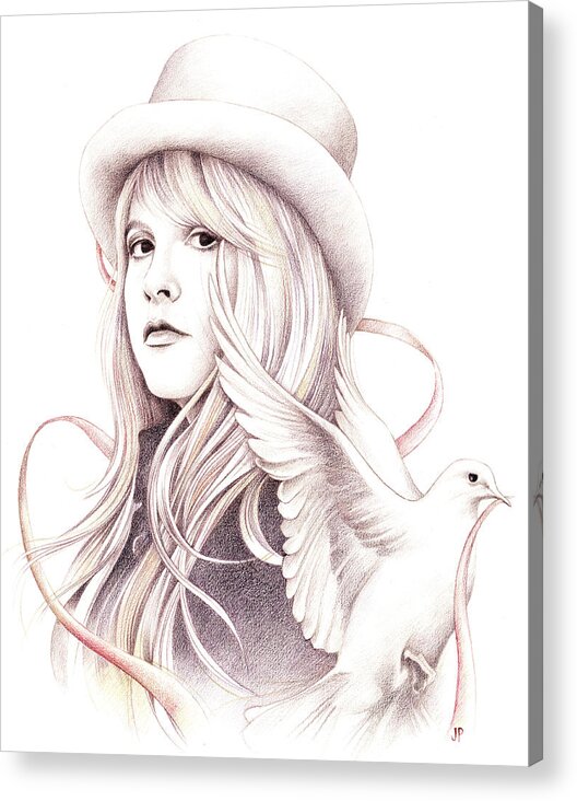 Stevie Nicks Acrylic Print featuring the drawing White Winged Dove by Johanna Pieterman