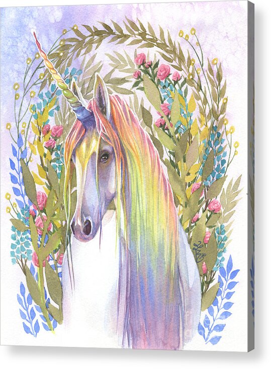 Unicorn Acrylic Print featuring the painting Sunshine #2 by Sara Burrier