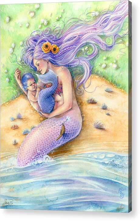 Mermaid Acrylic Print featuring the painting Sunkissed by Sara Burrier