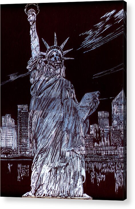 Cityscape Acrylic Print featuring the drawing I Love NYC by Saad Hasnain