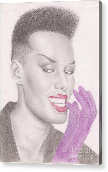 Greeting Cards Acrylic Print featuring the drawing Grace Jones by Eliza Lo