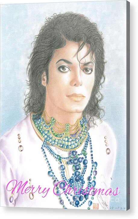 Greeting Cards Acrylic Print featuring the drawing Michael Jackson Christmas Card 2016 - 002 by Eliza Lo