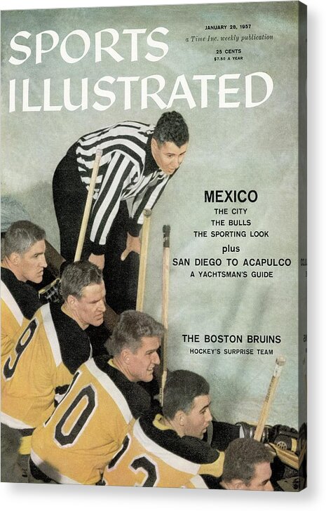 Magazine Cover Acrylic Print featuring the photograph Boston Bruins Bench Sports Illustrated Cover by Sports Illustrated
