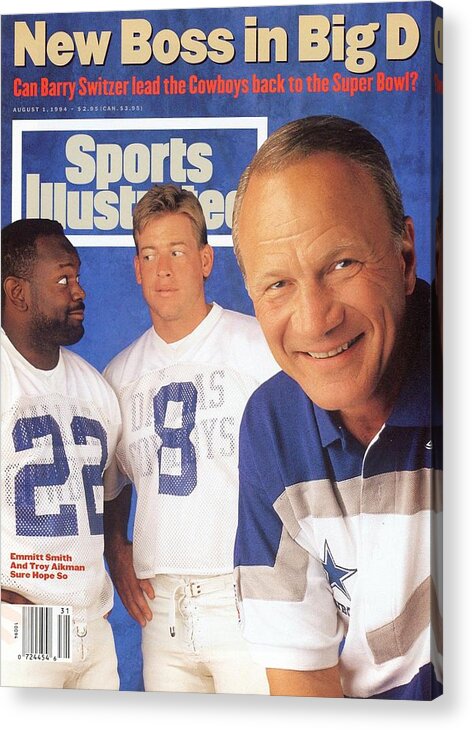 Magazine Cover Acrylic Print featuring the photograph Dallas Cowboys Coach Barry Switzer, Qb Troy Aikman, And Sports Illustrated Cover by Sports Illustrated