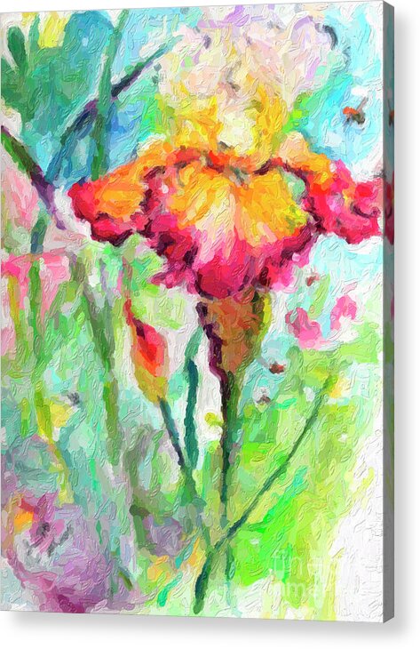 Flowers Acrylic Print featuring the digital art Flowers Digital impressionism Bearded Irises by Ginette Callaway