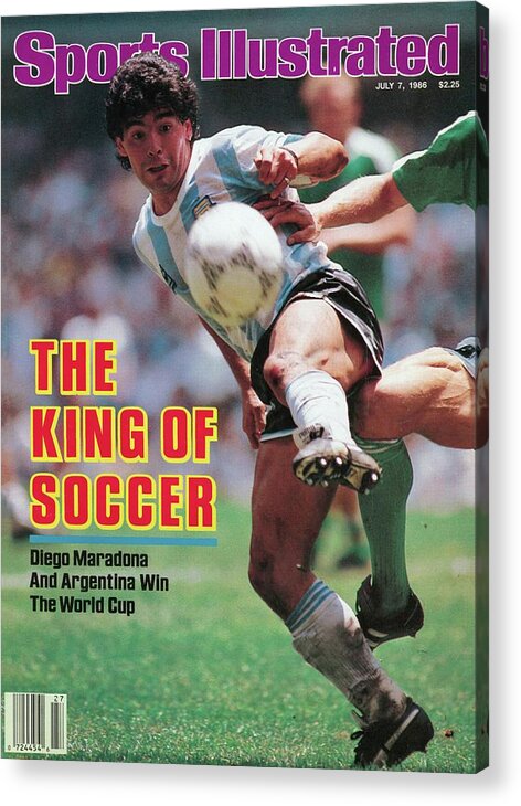 Magazine Cover Acrylic Print featuring the photograph The King Of Soccer Diego Maradona And Argentina Win The Sports Illustrated Cover by Sports Illustrated