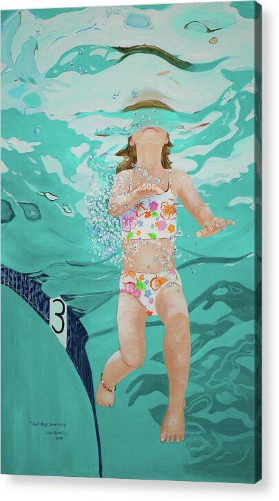 Swimming Pool Acrylic Print featuring the painting Just Keep Swimming by Linda Queally