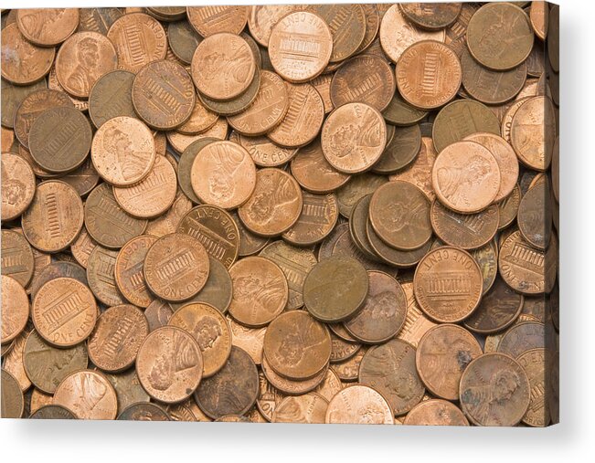 Penny Background Acrylic Print featuring the photograph American Pennies by Keith Webber Jr