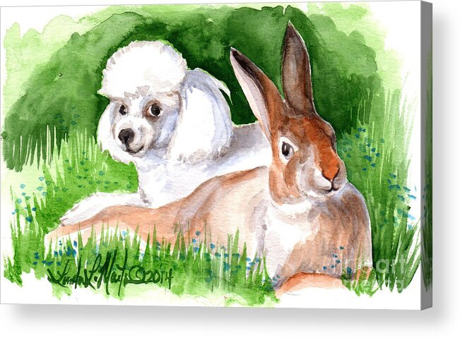 Wild Rabbit Acrylic Print featuring the painting Best Friends by Linda L Martin