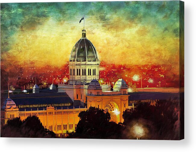 Australiagreat Barrier Reefkakadu National Parkwillandra Lakes Regionlord Howe Island Grouptasmanian Wildernessgondwana Rainforests Of Australia 1uluru-kata Tjuta National Park 2wet Tropics Of Queenslandshark Bay Acrylic Print featuring the painting Royal Exhibition Building by Catf