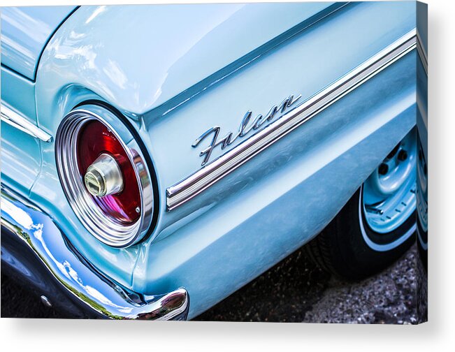 1963 Ford Falcon Futura Convertible Taillight Emblem Acrylic Print featuring the photograph 1963 Ford Falcon Futura Convertible Taillight Emblem by Jill Reger