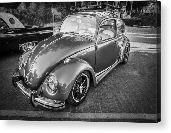 1970's Beetle Acrylic Print featuring the photograph 1971 Volkswagen Beetle Painted BW by Rich Franco