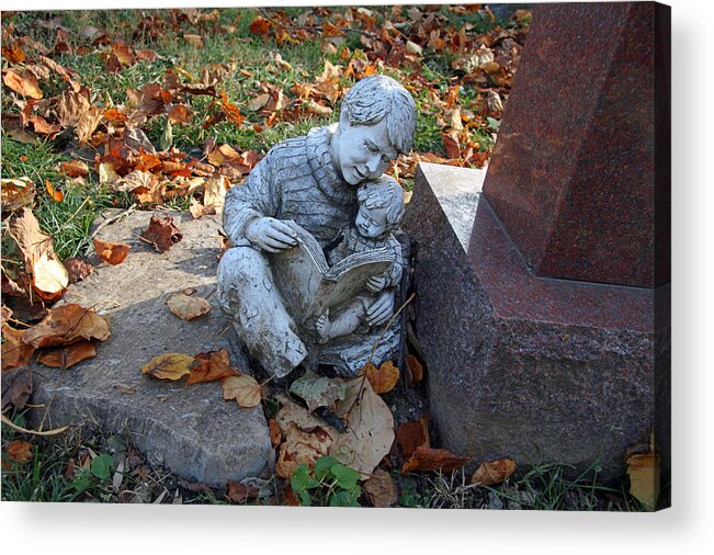 Sculpture Acrylic Print featuring the photograph A Father Son Grave Sculpture by Cora Wandel