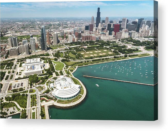 Downtown District Acrylic Print featuring the photograph Aerial View Of The Downtown In Chicago #1 by Franckreporter